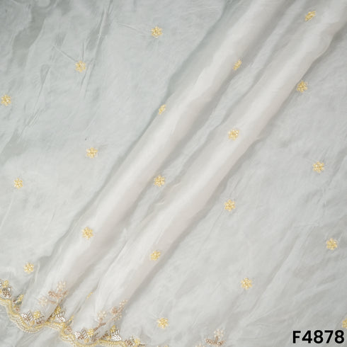 Cutdana Thread Sequins Embroidered Tabby Silk Fabric- F4878